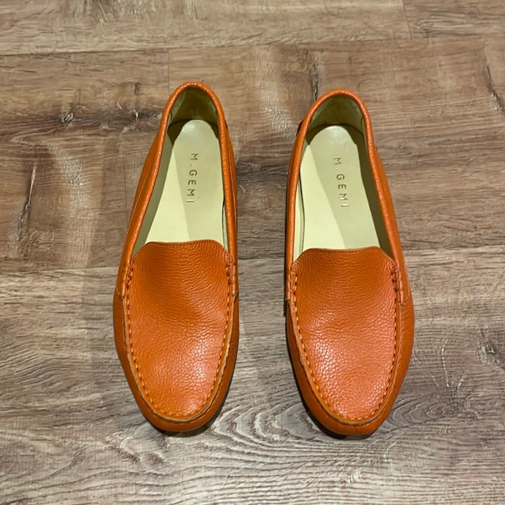 M. Gemi Orange Leather Loafers Size 38.5